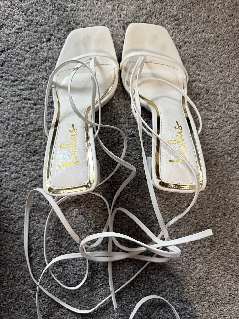 Lulu's White Strappy Square-Toe Heel Sandals